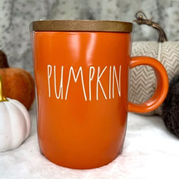 ❌SOLD❌ Rae Dunn NWT PUMPKIN Wooden Lid Fall Autumn Mug Orange and Ivory NEW - Picture 13 of 13